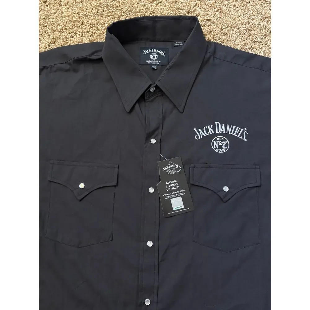 NWT Jack Daniel's Official Licensed Black Pearl Snap Western Button Up Size XXL